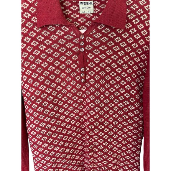 Moschino Couture Women’s Collared Sweater Longsleeve Size 8 Wool Button V Neck - Picture 4 of 10